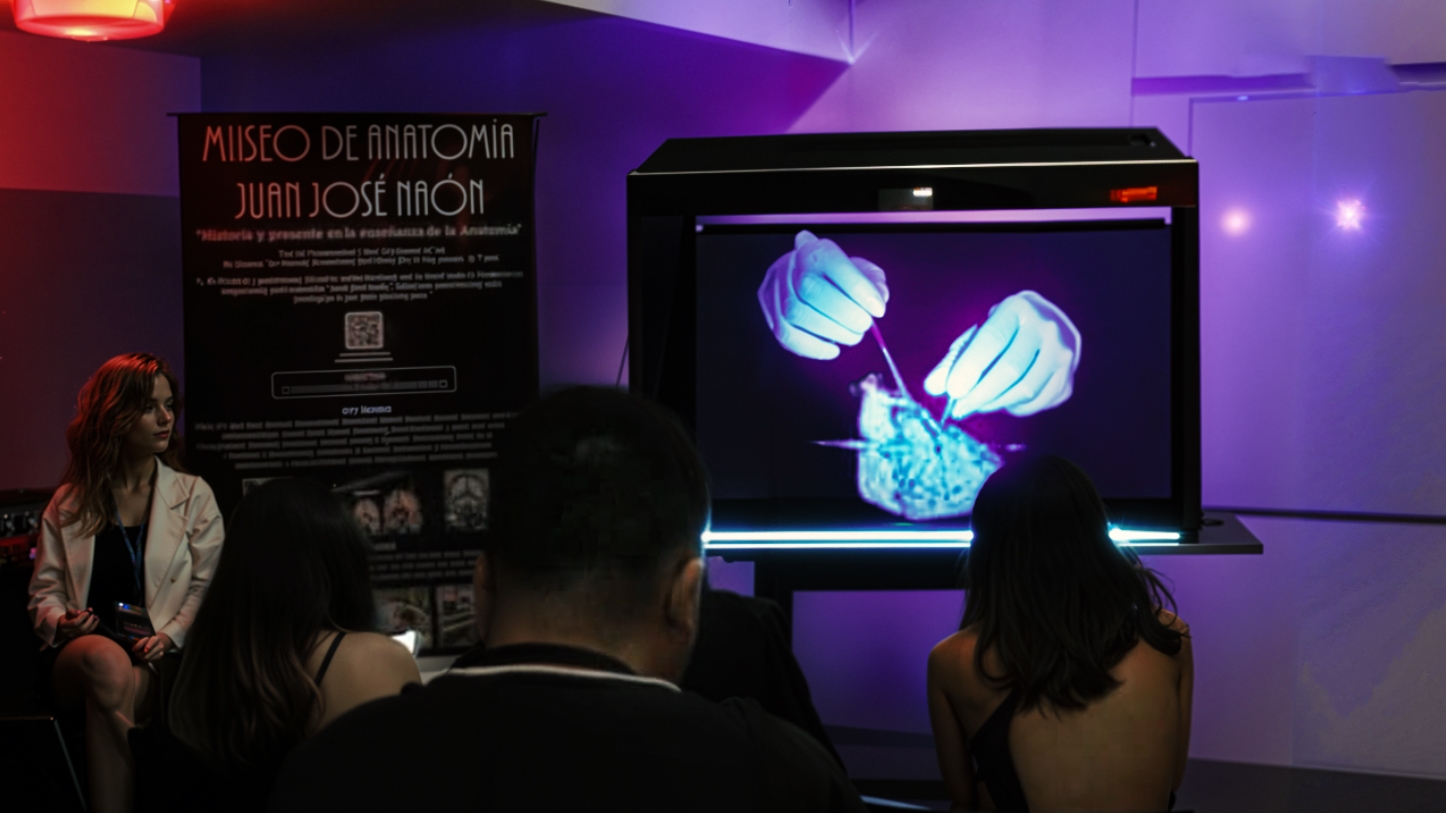 Clase holográfica con cubo en facultad